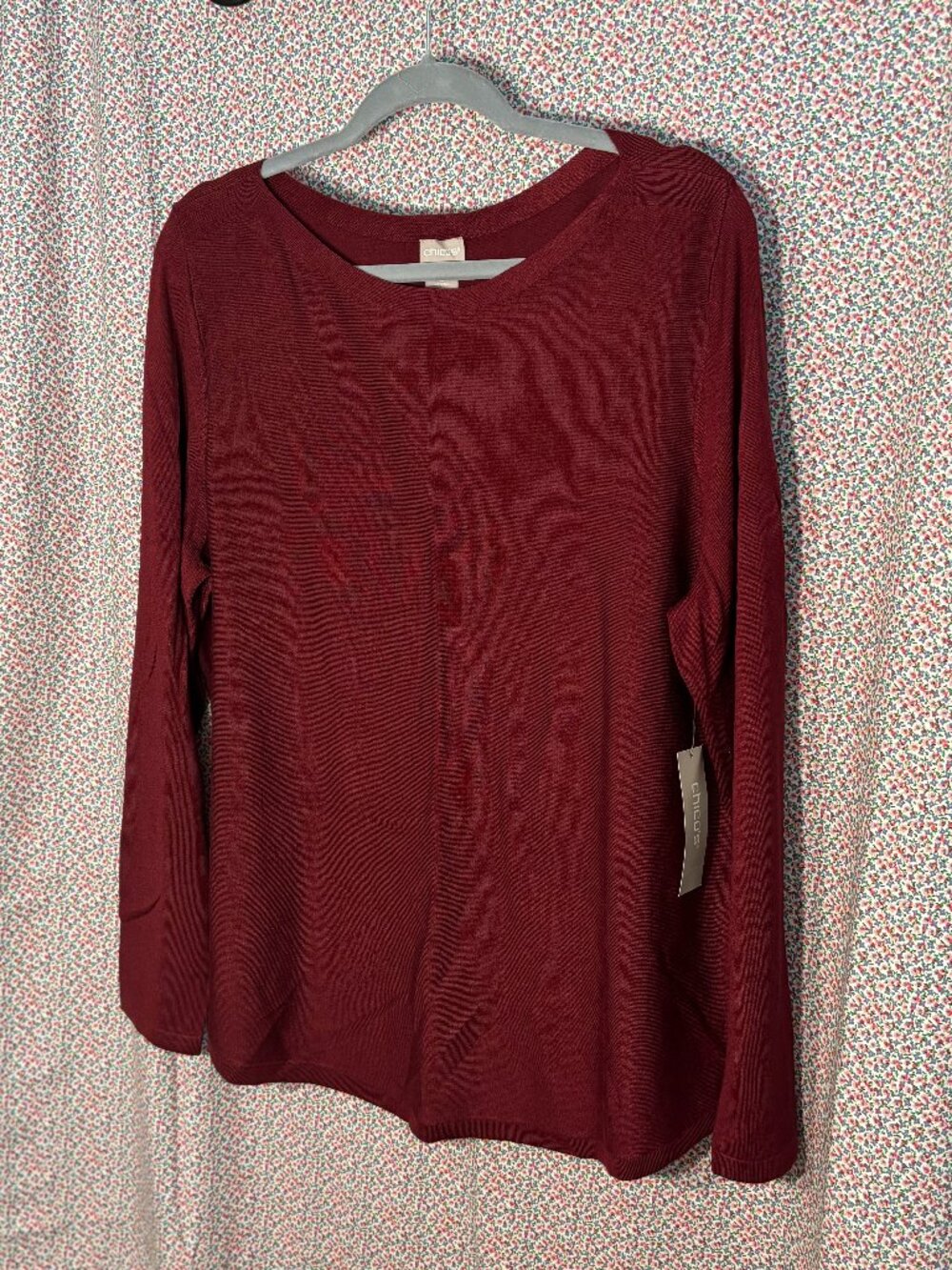 Chico's Knit Top Long Sleeve lightweight, wine color NWT Size 2
